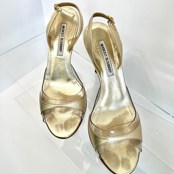 Manolo Blahnik Gold Heels - Picture 1 of 8